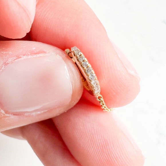 Double Piercing Diamond Huggie with Chain in 14K Yellow Gold - Picture 4 of 8